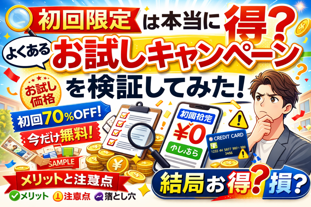 初回限定やお試しキャンペーンは本当にお得なのかを検証するイメージ