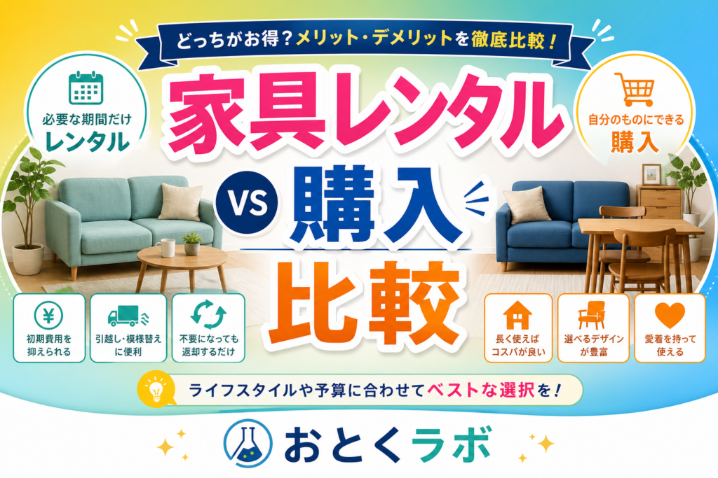 家具レンタルと購入を天秤で比較するイメージ図